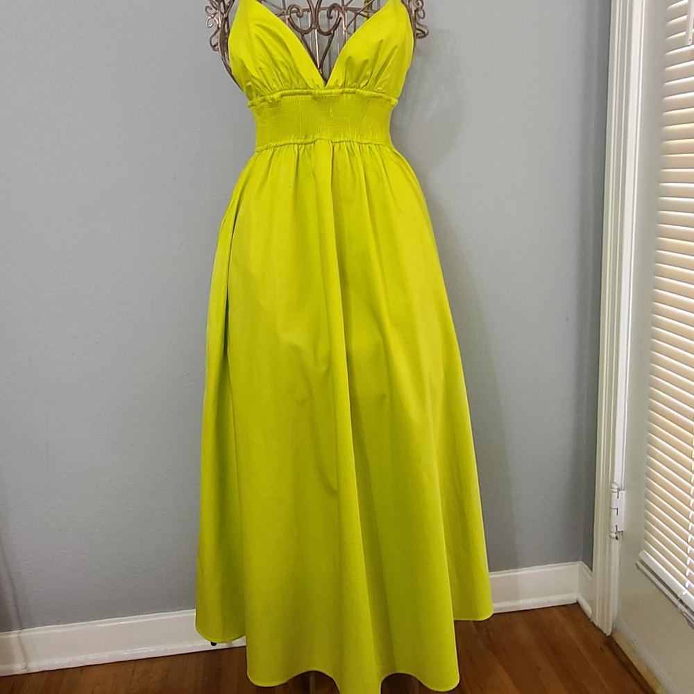 NWT Zara Poplin Dress with Pockets Midi Maxi Lime